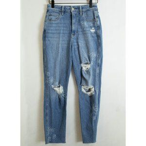 Hollister Distressed Ultra-High Rise Mom Jean - Stretch with Flower Bleach - W25